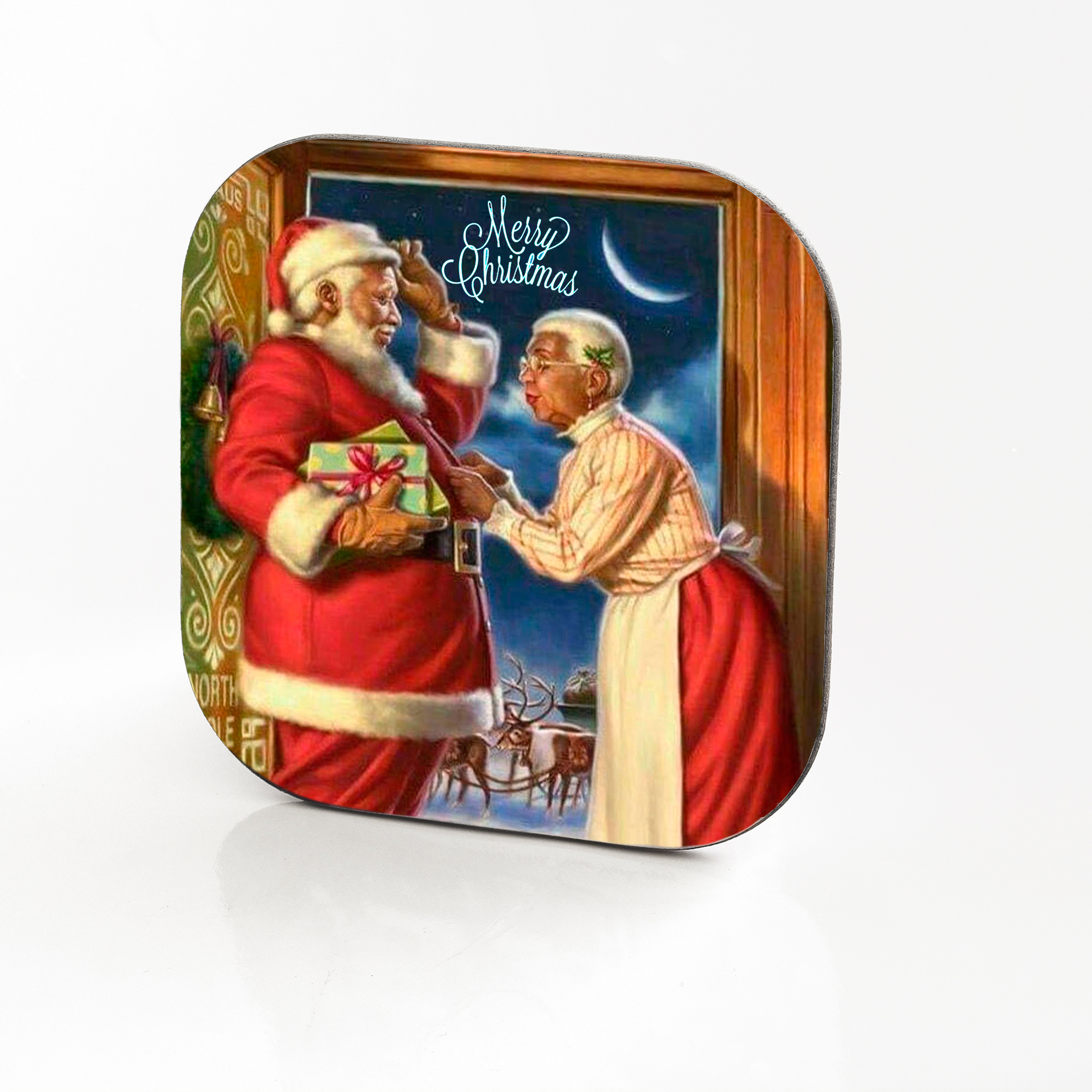 Vintage Christmas Postcard Hardboard & Fiberglass Coaster (i)