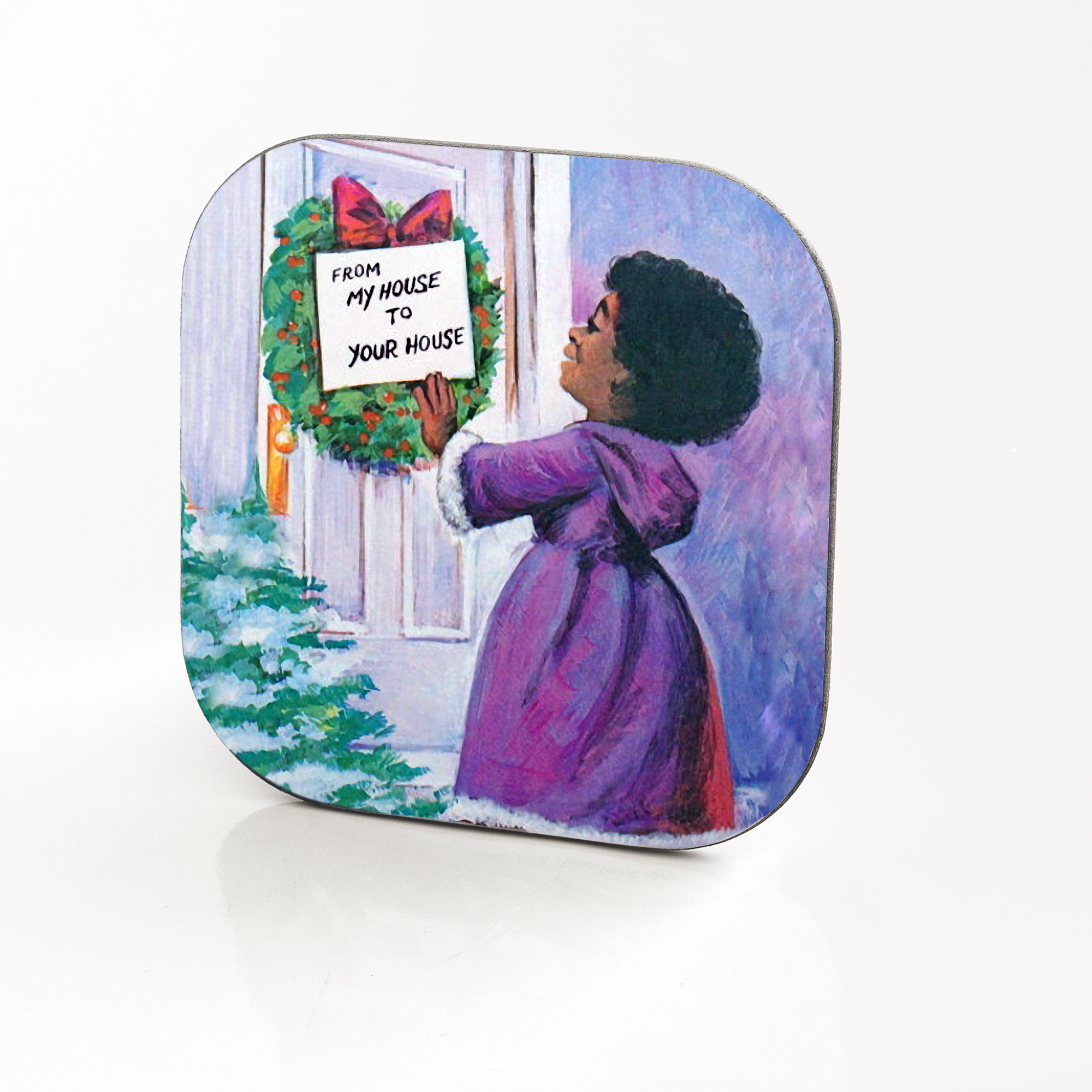 Vintage Christmas Postcard Hardboard & Fiberglass Coaster (c)