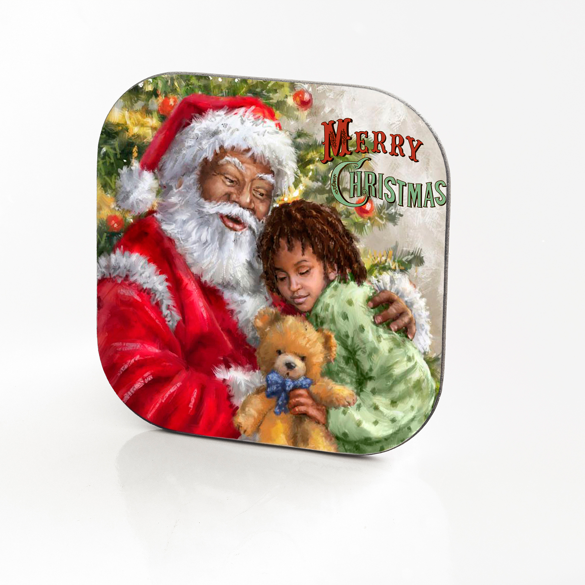Vintage Christmas Postcard Hardboard & Fiberglass Coaster (f)