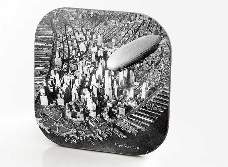 New York Hardboard & Fiberglass Coaster Airview. USS "Akron". New York. 1932