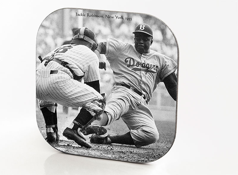 New York Hardboard & Fiberglass Coaster Baseball Jackie Robinson & Yogi Berra. New York. 1955
