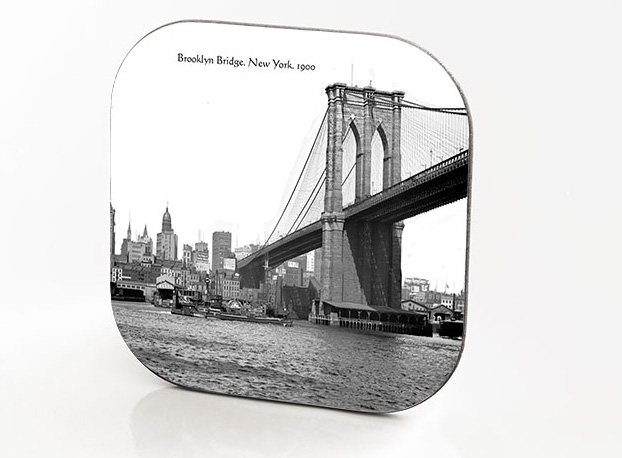 New York Hardboard & Fiberglass Coaster Bridges Collection: Brooklyn Bridge. New York. 1900
