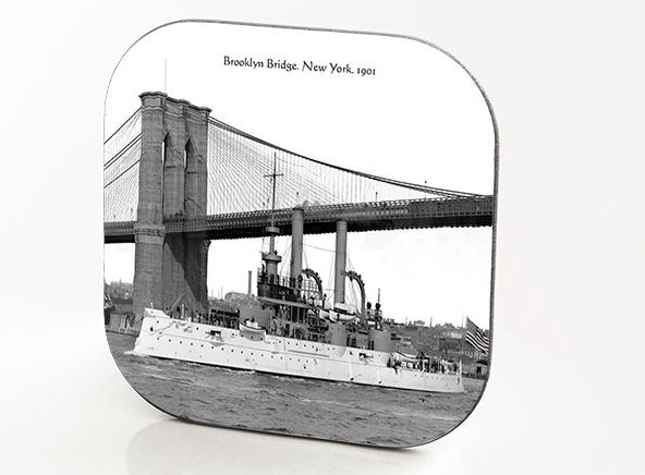 New York Hardboard & Fiberglass Coaster Bridges Collection: Brooklyn Bridge. New York. 1901