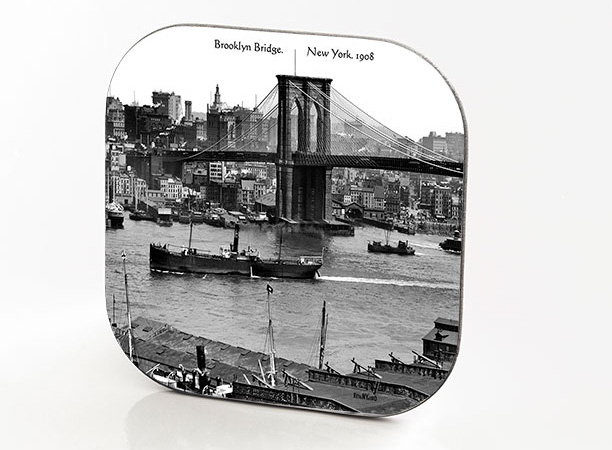 New York Hardboard & Fiberglass Coaster Bridges Collection: Brooklyn Bridge. New York. 1908