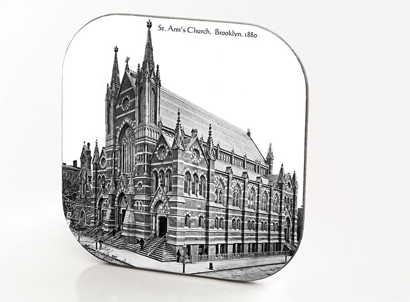 New York Hardboard & Fiberglass Coaster Brooklyn St. Ann's Church. New York. 1880
