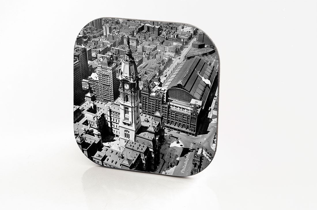 Philadelphia. Hardboard & Fiberglass Coaster Airview. 1920