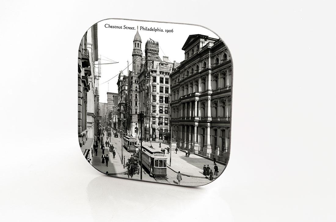 Philadelphia. Hardboard & Fiberglass Coaster. Chestnut Street. 1906