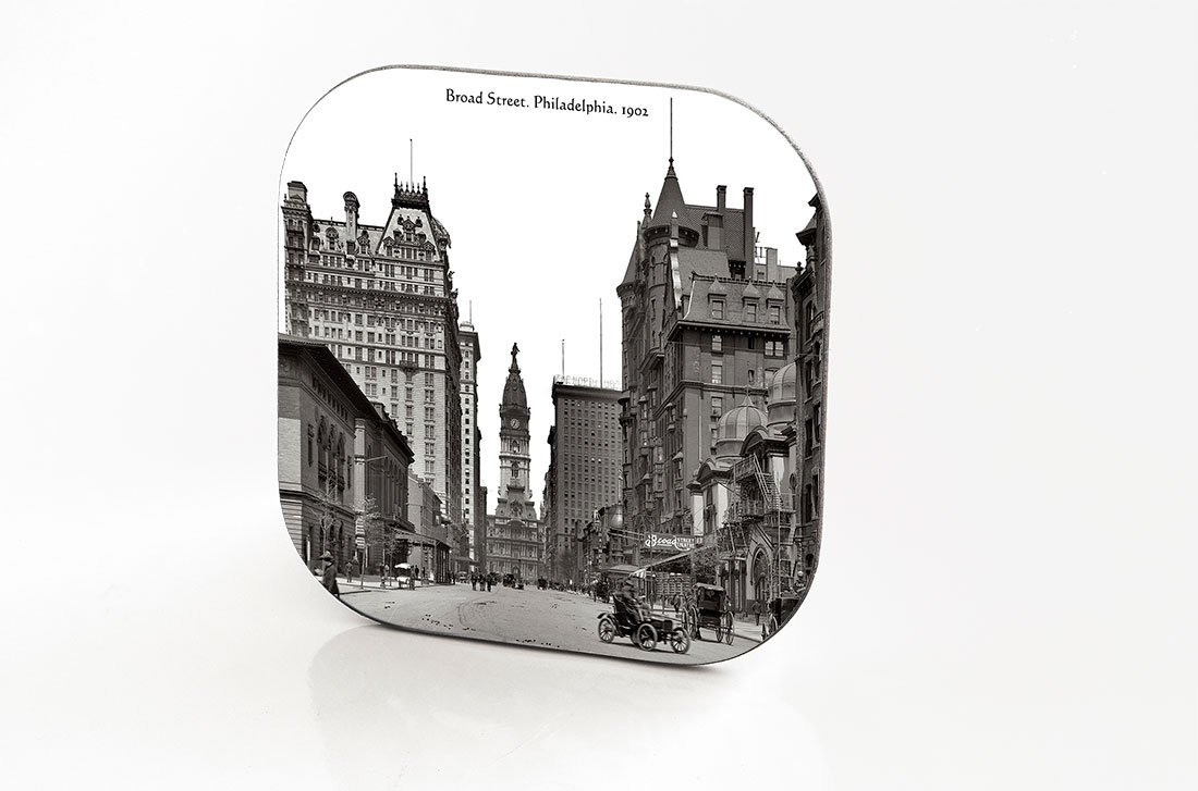 Philadelphia. Hardboard & Fiberglass Coaster. Broad Street. 1902