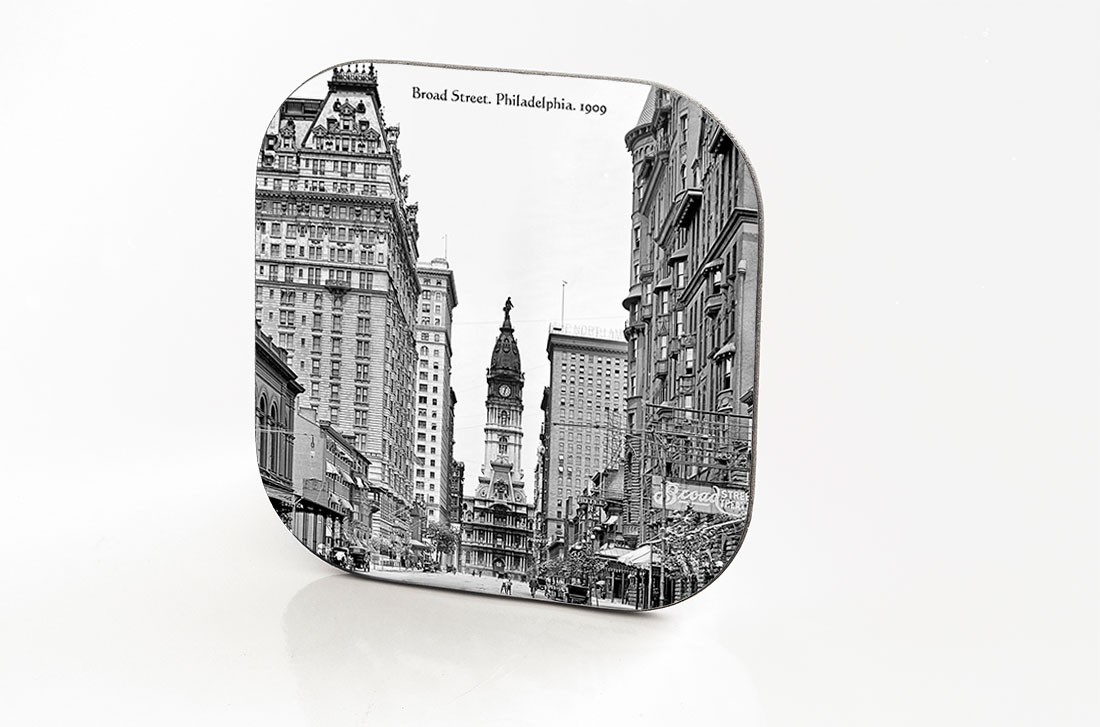Philadelphia. Hardboard & Fiberglass Coaster. Broad Street. 1909