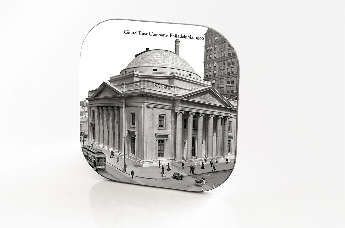 Philadelphia. Hardboard & Fiberglass Coaster. Girard Trust Company. 1909
