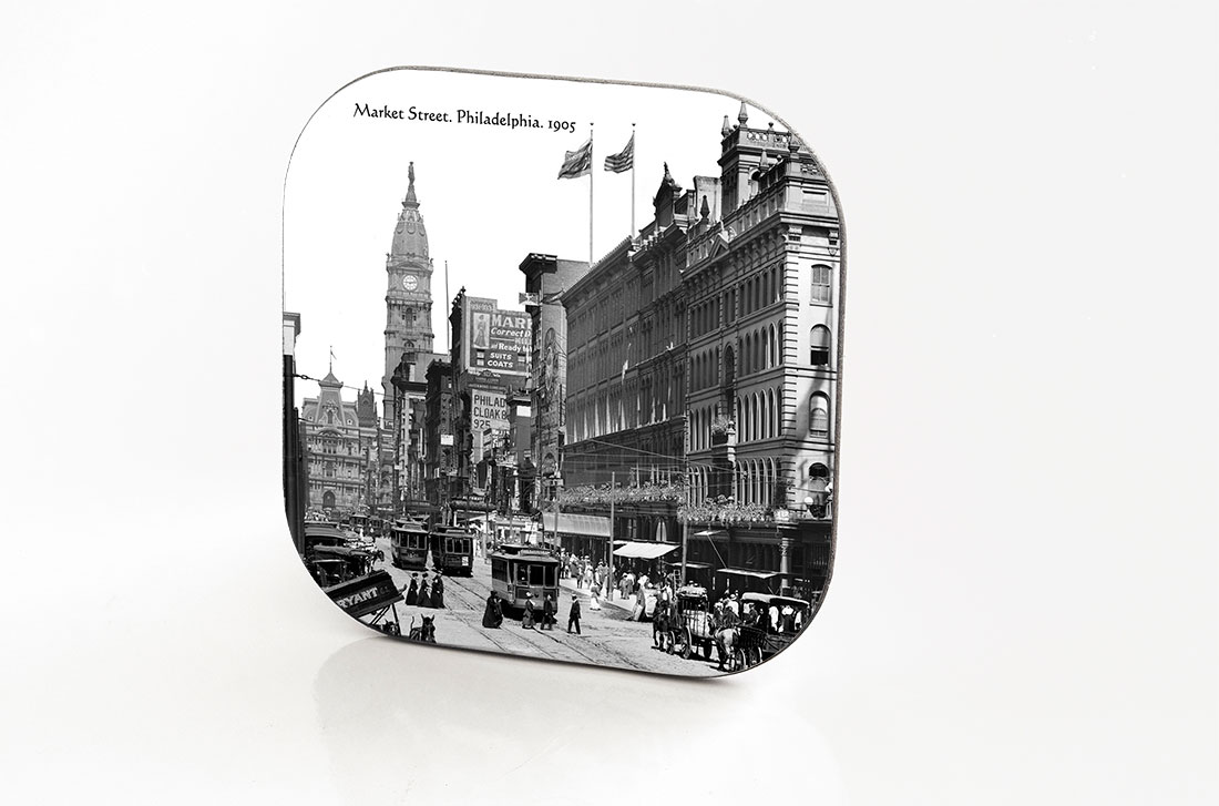 Philadelphia. Hardboard & Fiberglass Coaster. Market Street. 1905