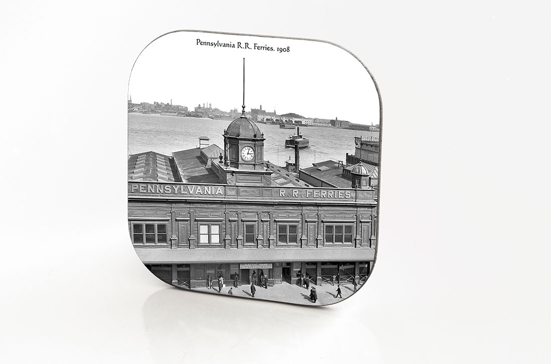 Philadelphia. Hardboard & Fiberglass Coaster. Pennsylvania R. R. Ferries. 1908