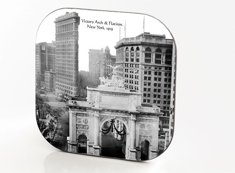 New York Hardboard & Fiberglass Coaster Madison Square. Victory Arch & Flatiron. 1919