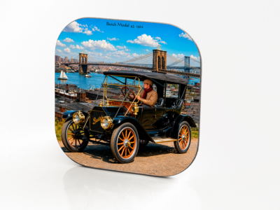 1912 Buick Model 43 hardboard and fiberglass vintage car coaster with New York waterfront