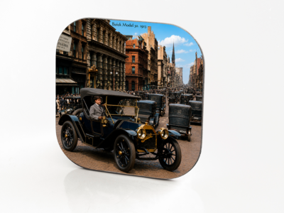 1913 Buick Model 30 hardboard and fiberglass vintage car coaster with historic New York street scene