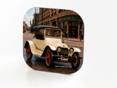 1915 Buick Model C36 hardboard and fiberglass vintage car coaster with historic New York street scene